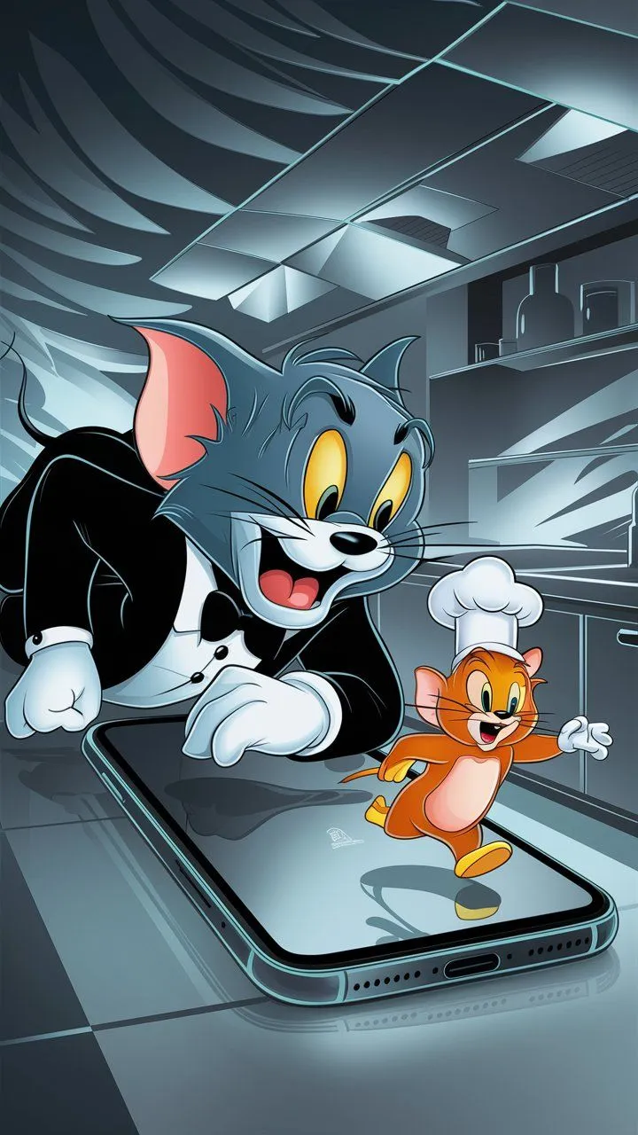 Tom and Jerry Sneaking Around in a Dark Hallway wallpaper