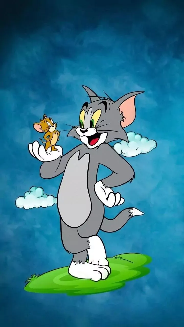 Tom and Jerry Standing Together with Blue Smoke Background