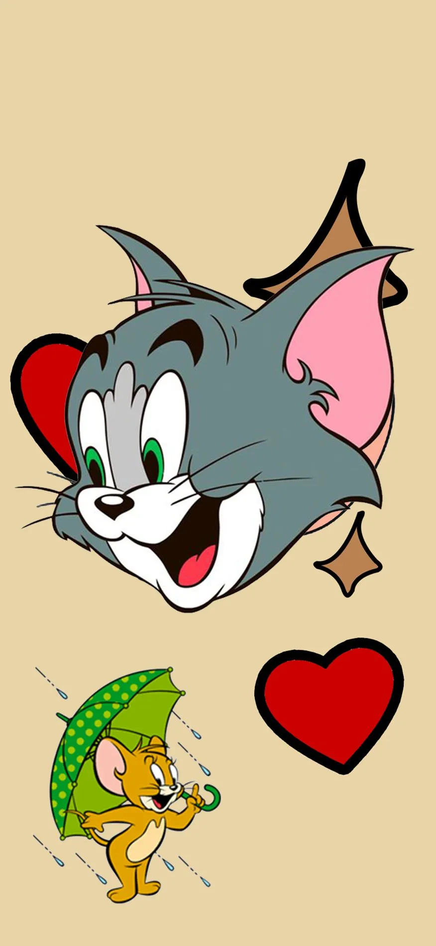 Tom and Jerry Surrounded by Hearts and Fun Expressions