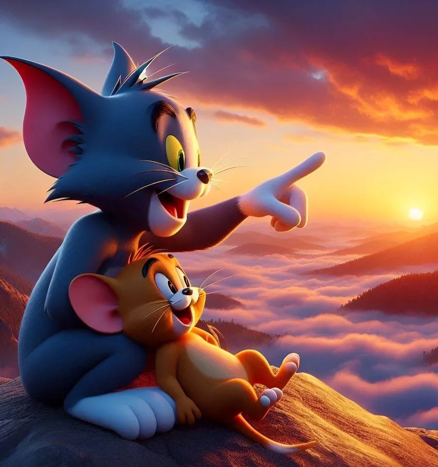 Tom and Jerry Watching Sunset with Calm Expressions