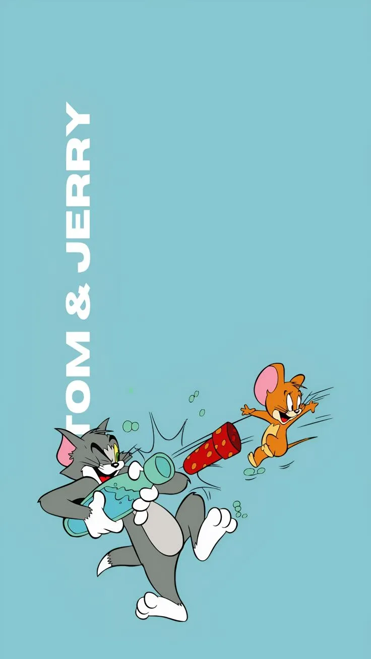Tom and Jerry Water Chase Fun on Blue Background wallpaper