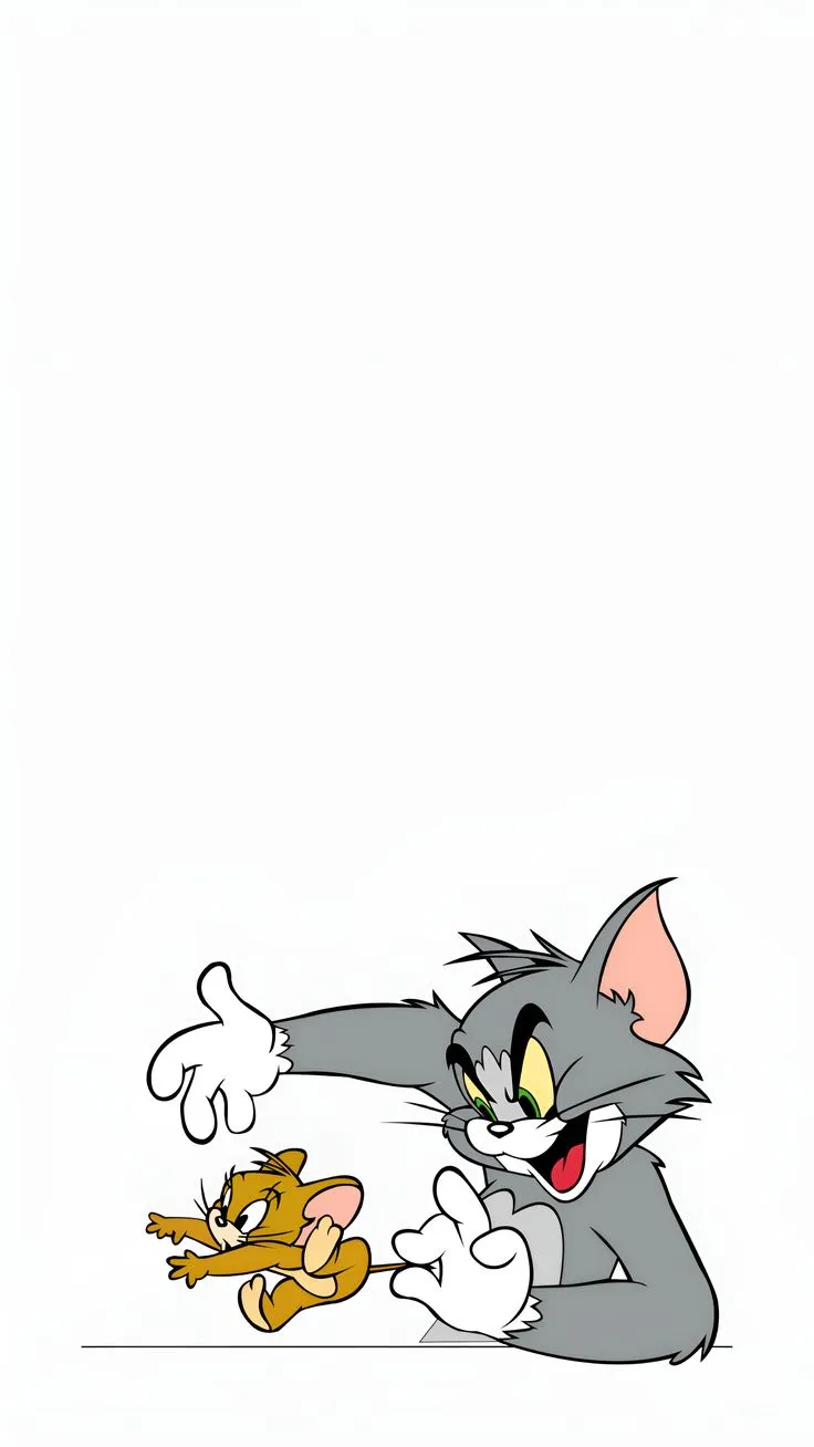Tom Catching Jerry Playfully on a White Background