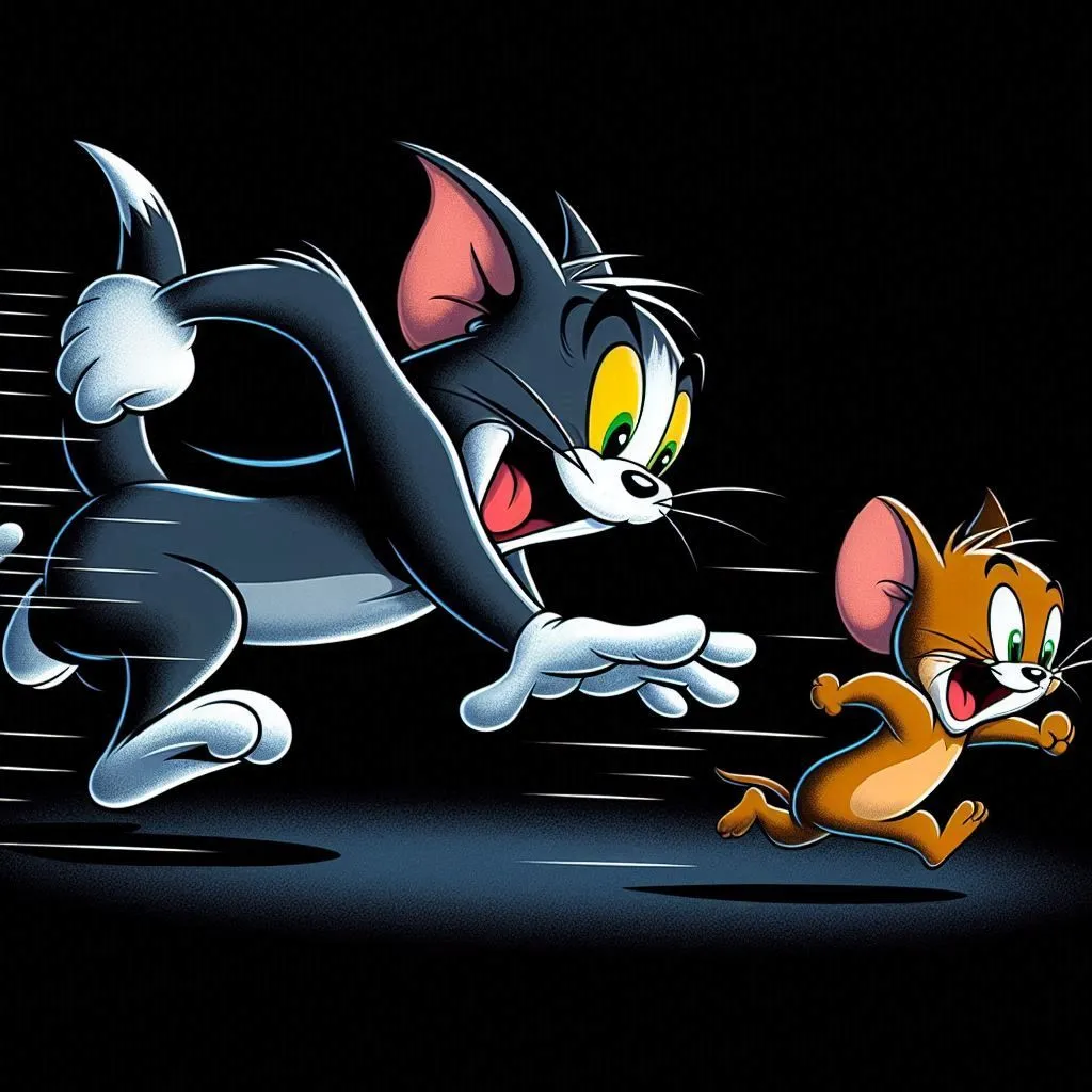 Tom Chasing Jerry on Black Background with Intense Motion