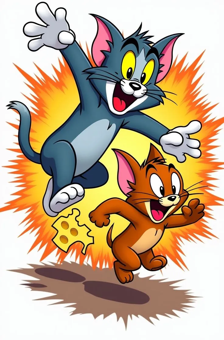 Tom Exploding with Surprise as Jerry Plays a Funny Trick