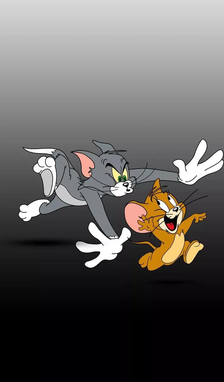Tom falling backwards while Jerry watches him from below