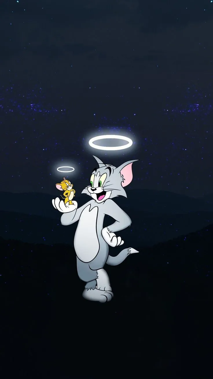 Tom flying with jetpack while Jerry holds onto his foot