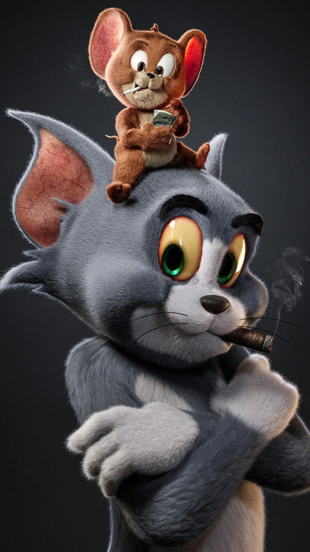 Tom Holding a Bat While Jerry Watches in the Shadows