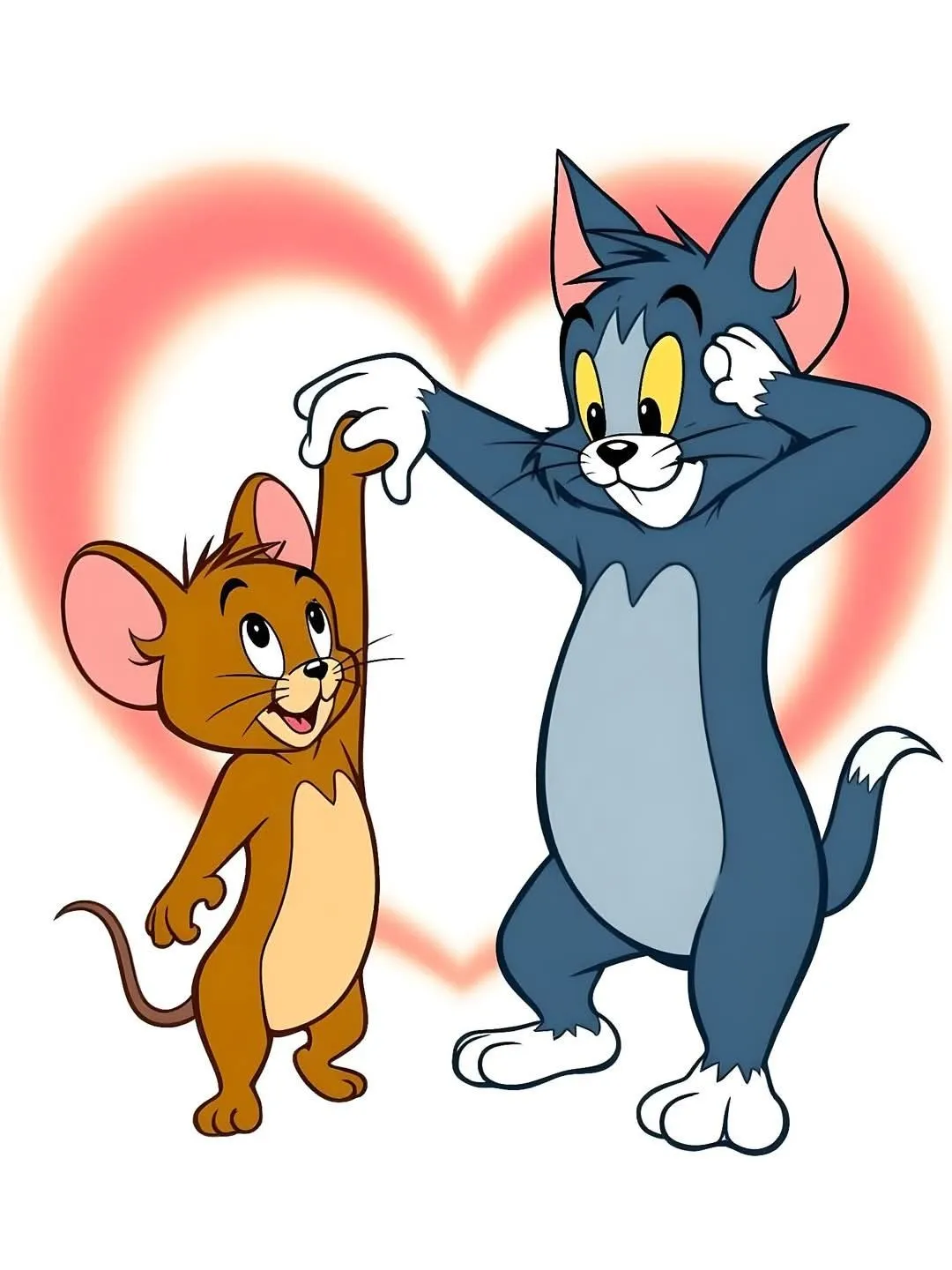 Tom Holding Heart While Jerry Jumps Happily Beside Him