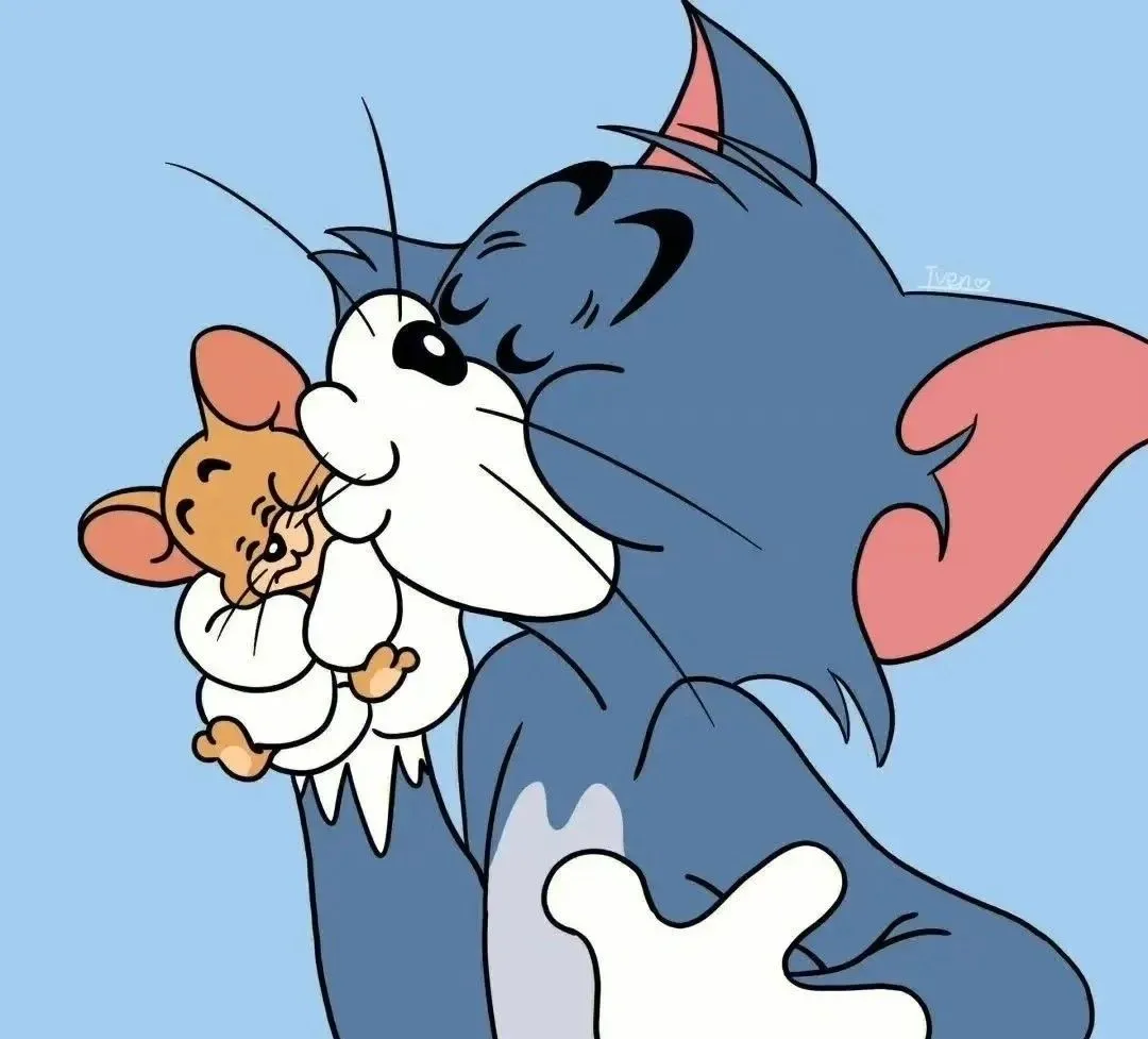 Tom Holding Jerry Cute Cartoon Scene with Blue Background