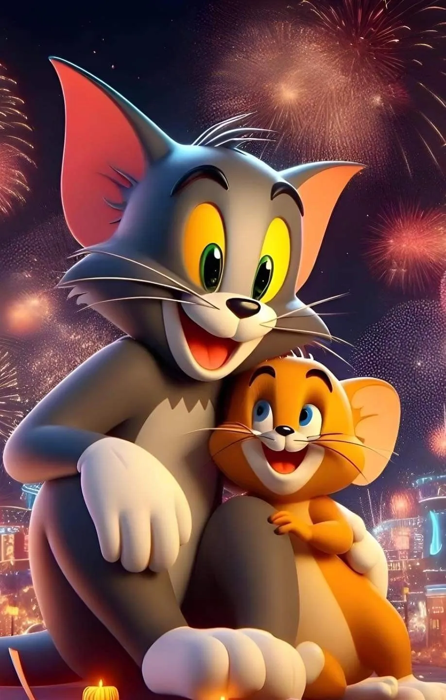 Tom Holding Jerry in a Warm Colorful Glow wallpaper