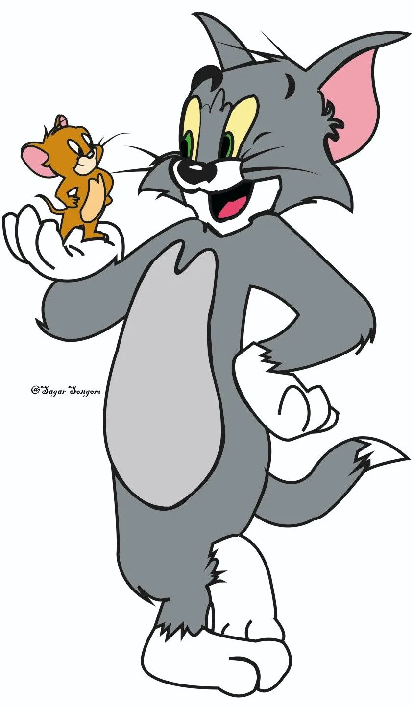 Tom Holding Jerry Mouse in His Hand with White Background