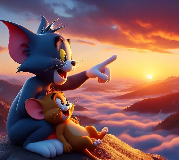 Tom Looking at Sunset Sky in a Thoughtful Cartoon Scene