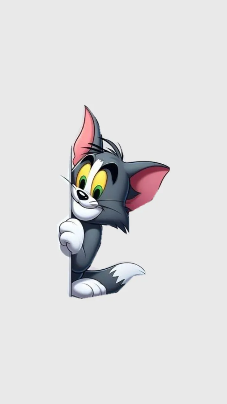 Tom peeking from the side with a curious expression