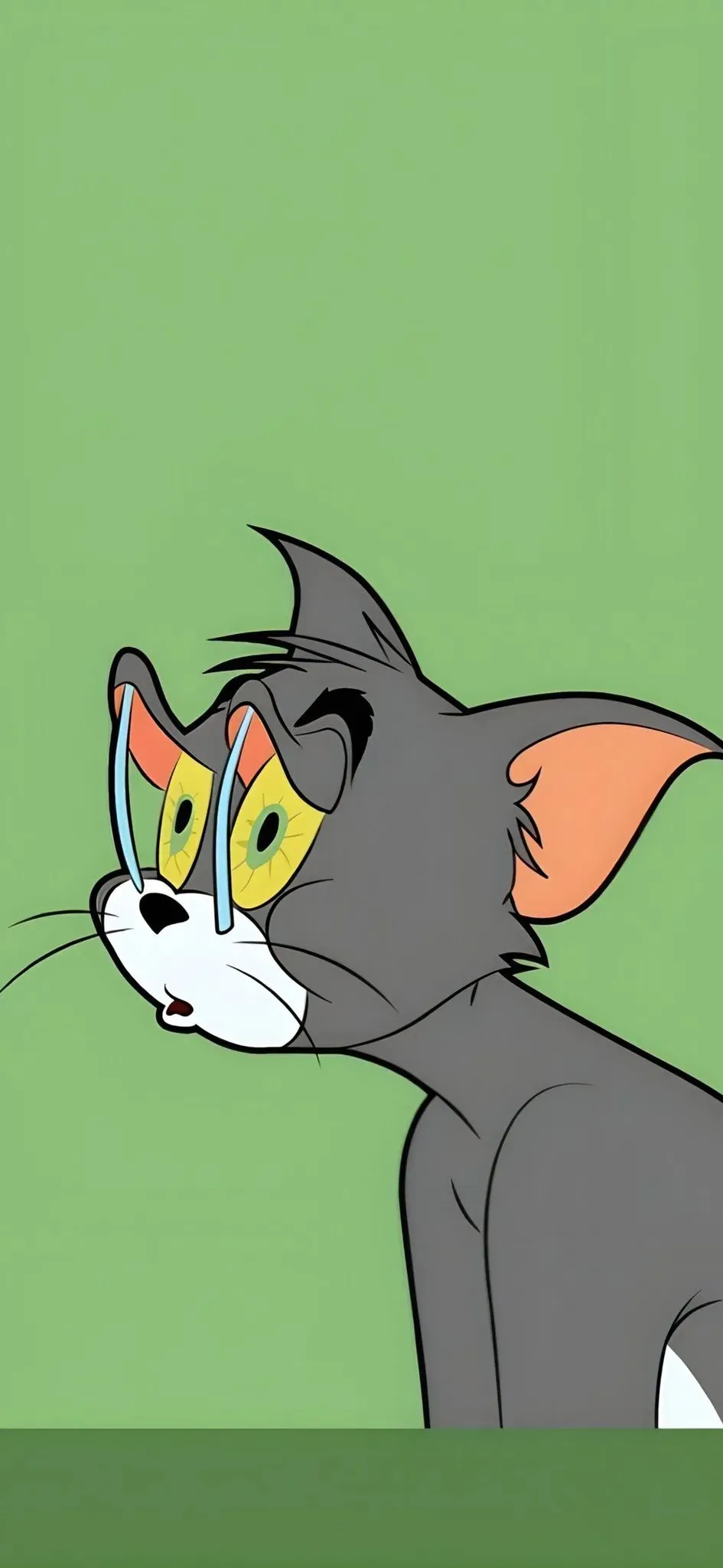Tom Peeking Over with a Green Background in Cartoon Style