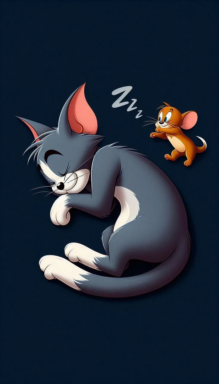 Tom Sleeping Peacefully Jerry Nearby on a Dark Background