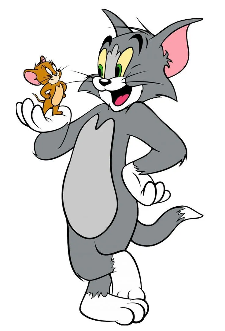 Tom smiling and holding Jerry in one hand playfully