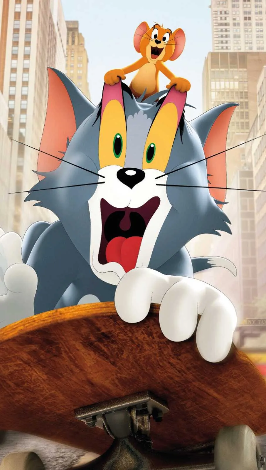 Tom Smiling Proudly with Jerry on Wooden Background