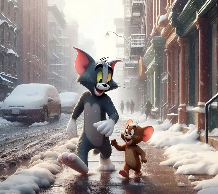 Tom Walking Alone on a Rainy Urban Street with Sad Mood
