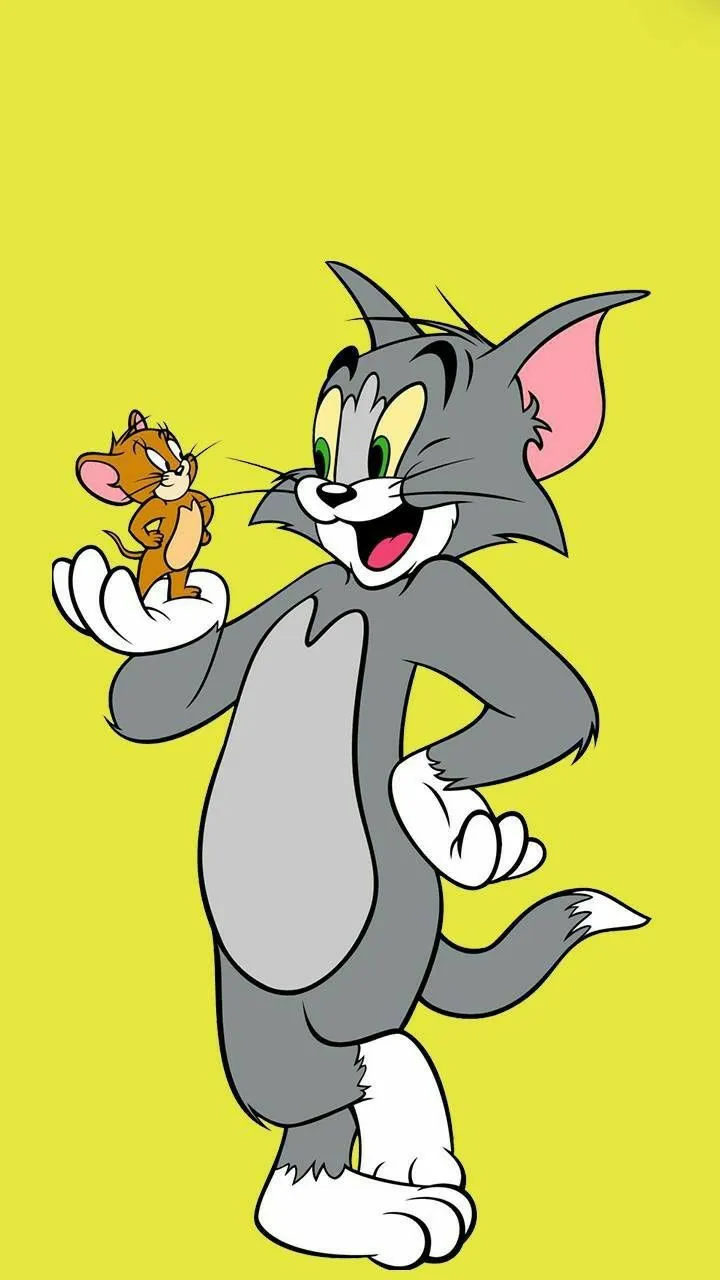 Tom Waving Happily on a Bright Yellow Background Cartoon
