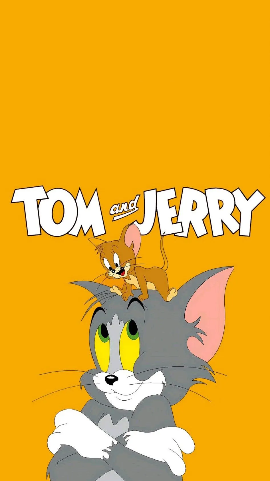 Tom Waving Happily on Orange Background with Jerry Nearby