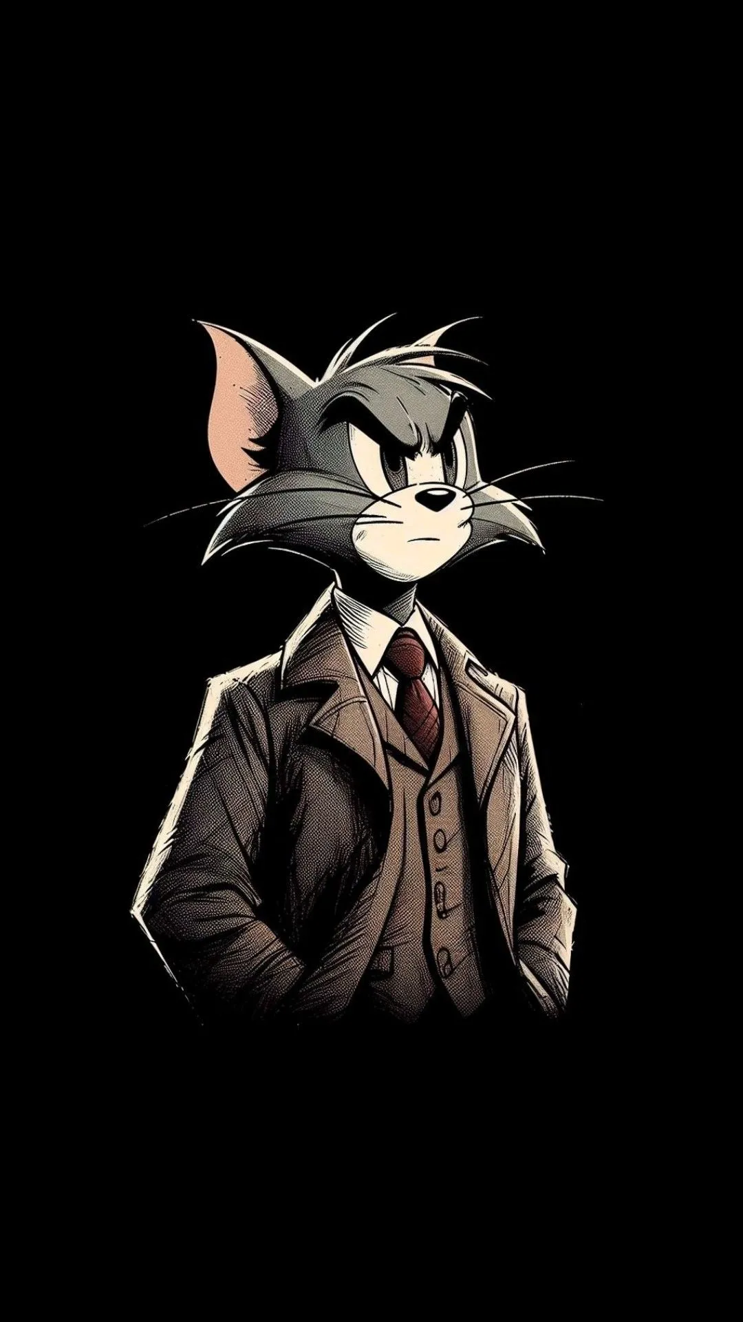 Tom Wearing a Dark Coat in a Mysterious Black Background