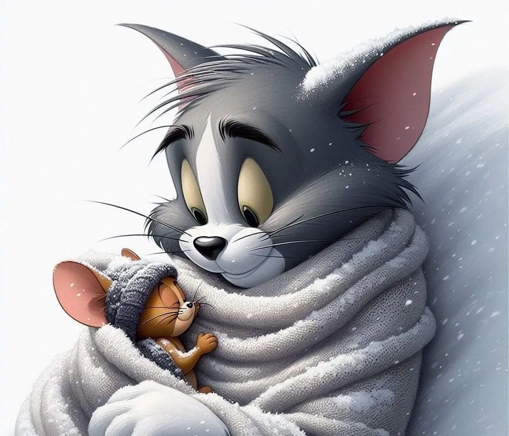 Tom with Bandage and Jerry Standing on His Nose wallpaper