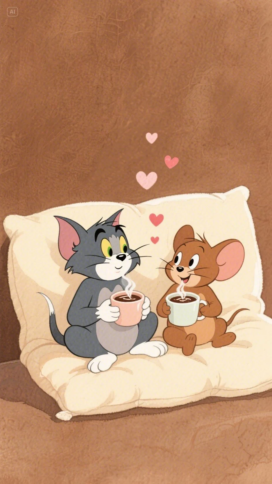 Vintage Style Poster of Tom Hugging Jerry in Warm Colors