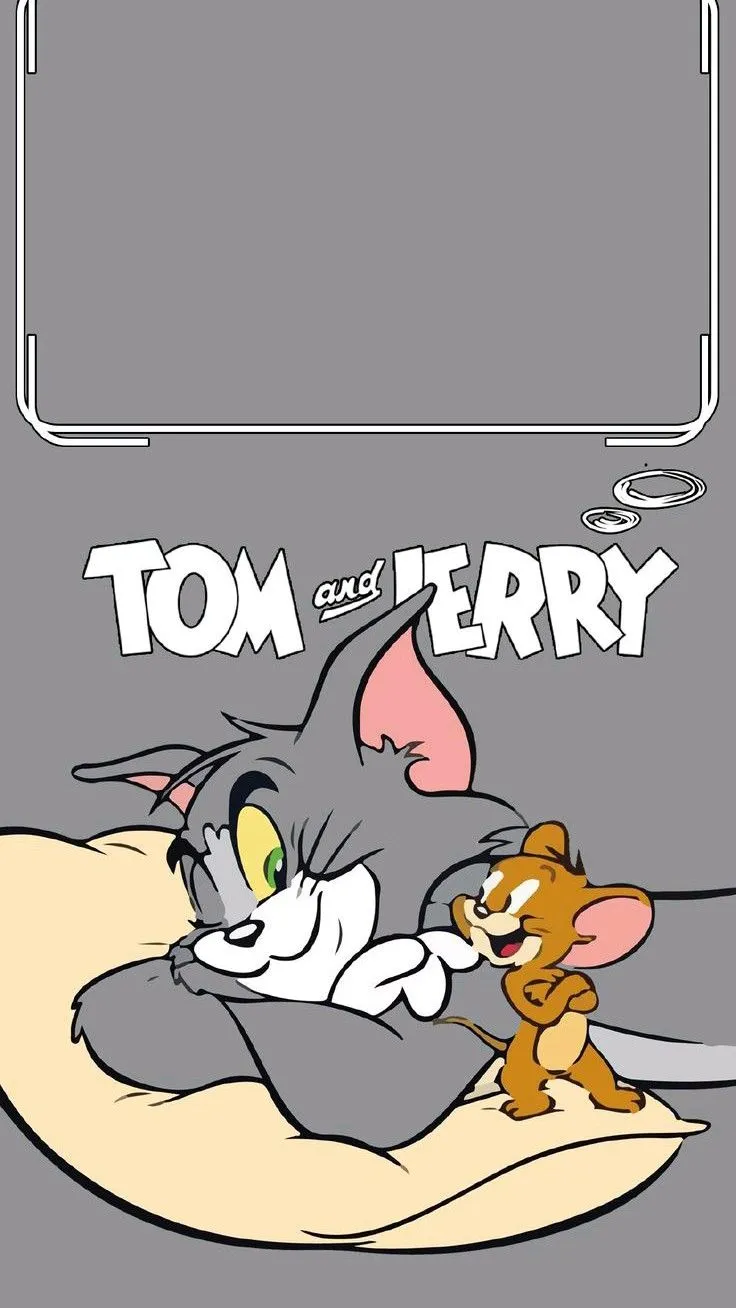 Vintage Tom and Jerry Cartoon Logo on Gray Background