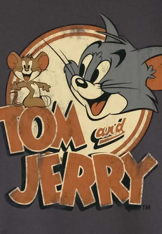 Vintage Tom and Jerry logo with textured background