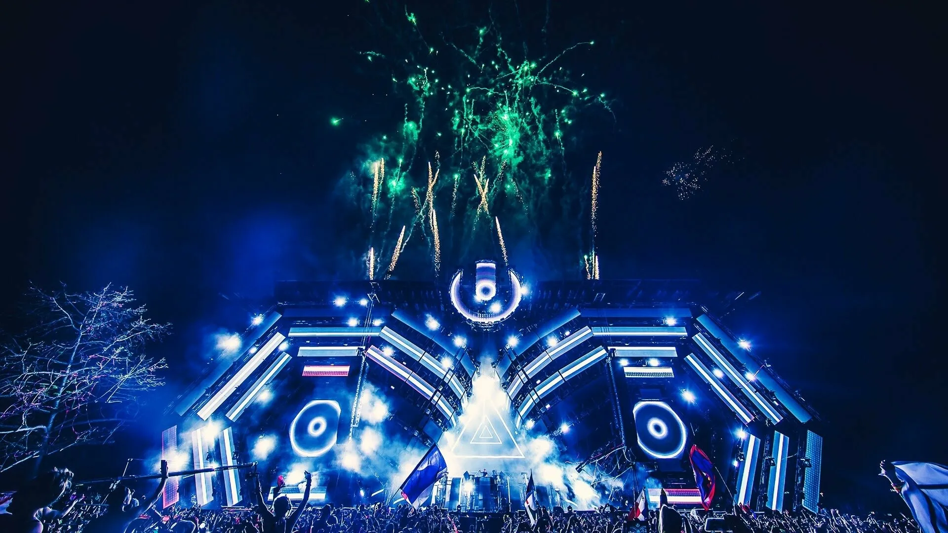 Blue Light Show Shines Bright at Music Festival Wallpaper