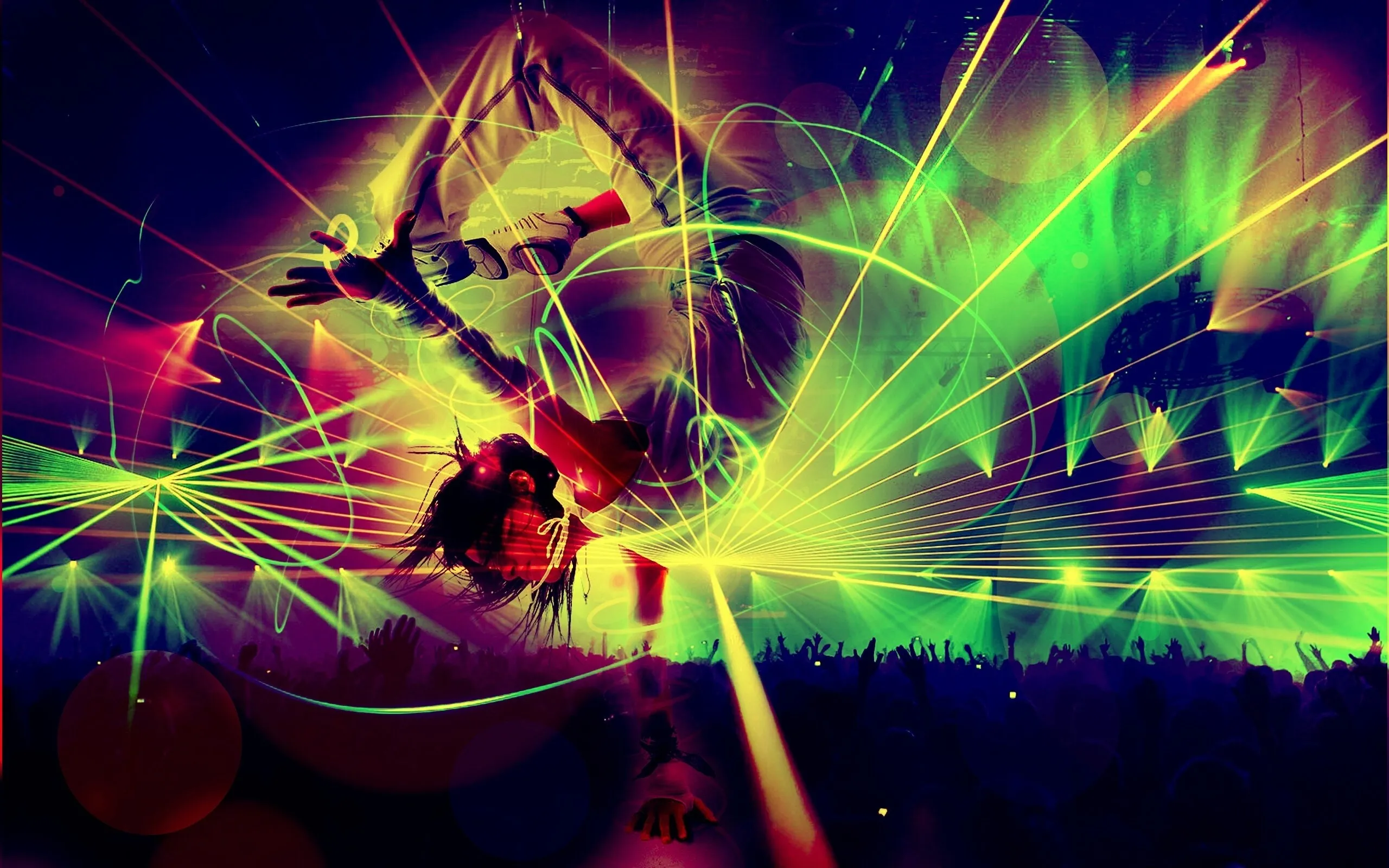 Colourful Light Beam Stage in Dark Party Hall Background