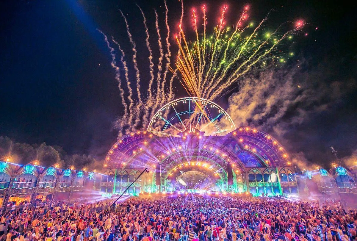 Colourful Night Dj Event with Fireworks Display HD Wallpaper