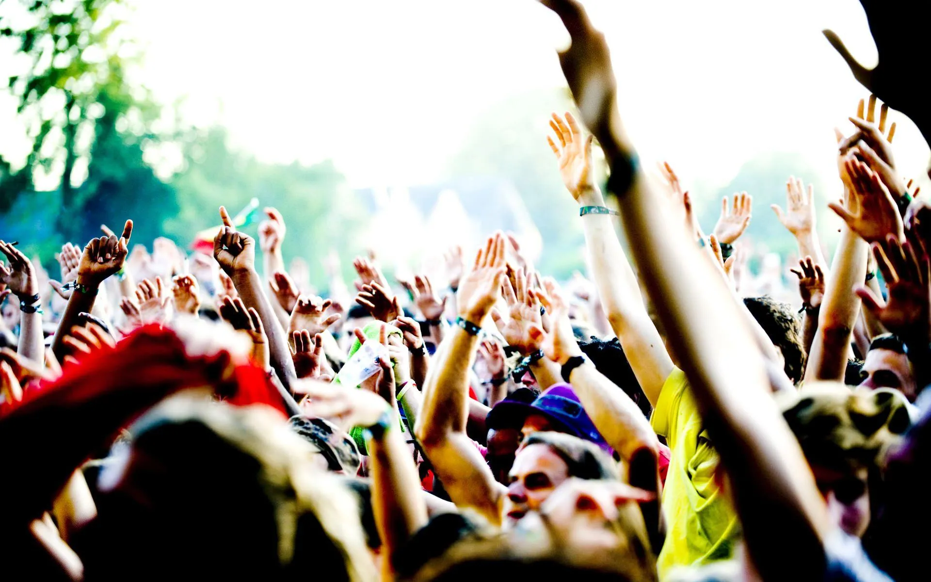 Crowd with Raised Hands Energetic Outside Festival Free Hd