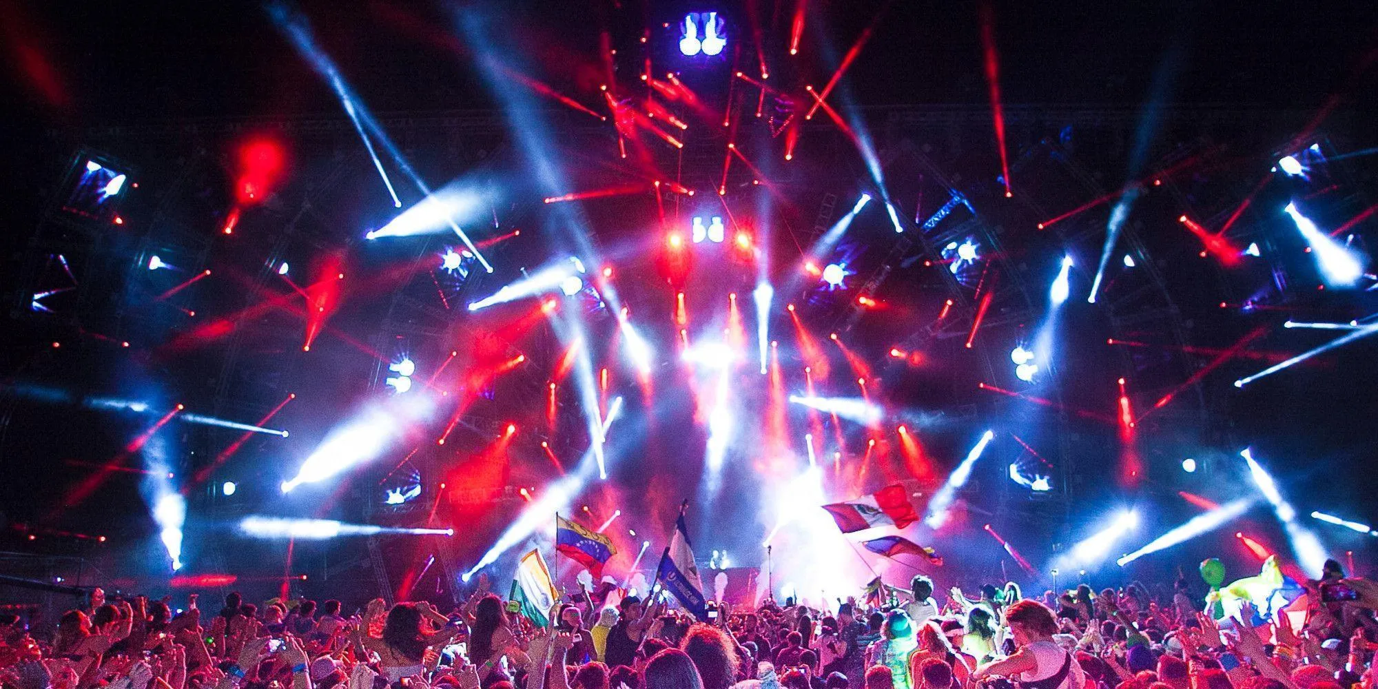 Electric Festival Night with Lights and Crowd Showing Flag