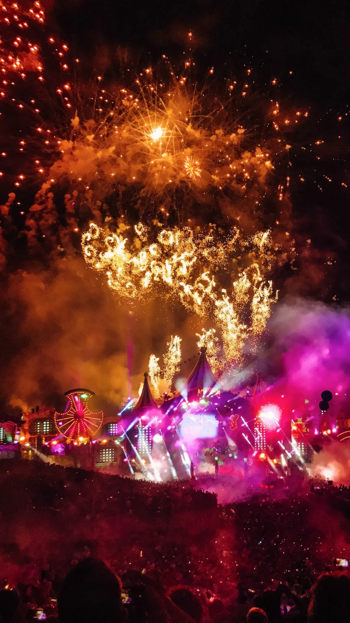Festival Night with Colourful Fireworks and Crowd Free Hd