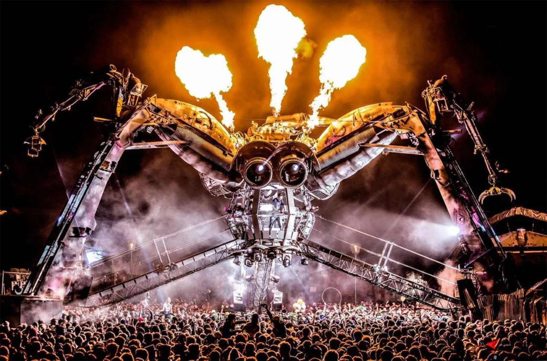 Fire Breathing Spider Stage at Night Edm Festival Show