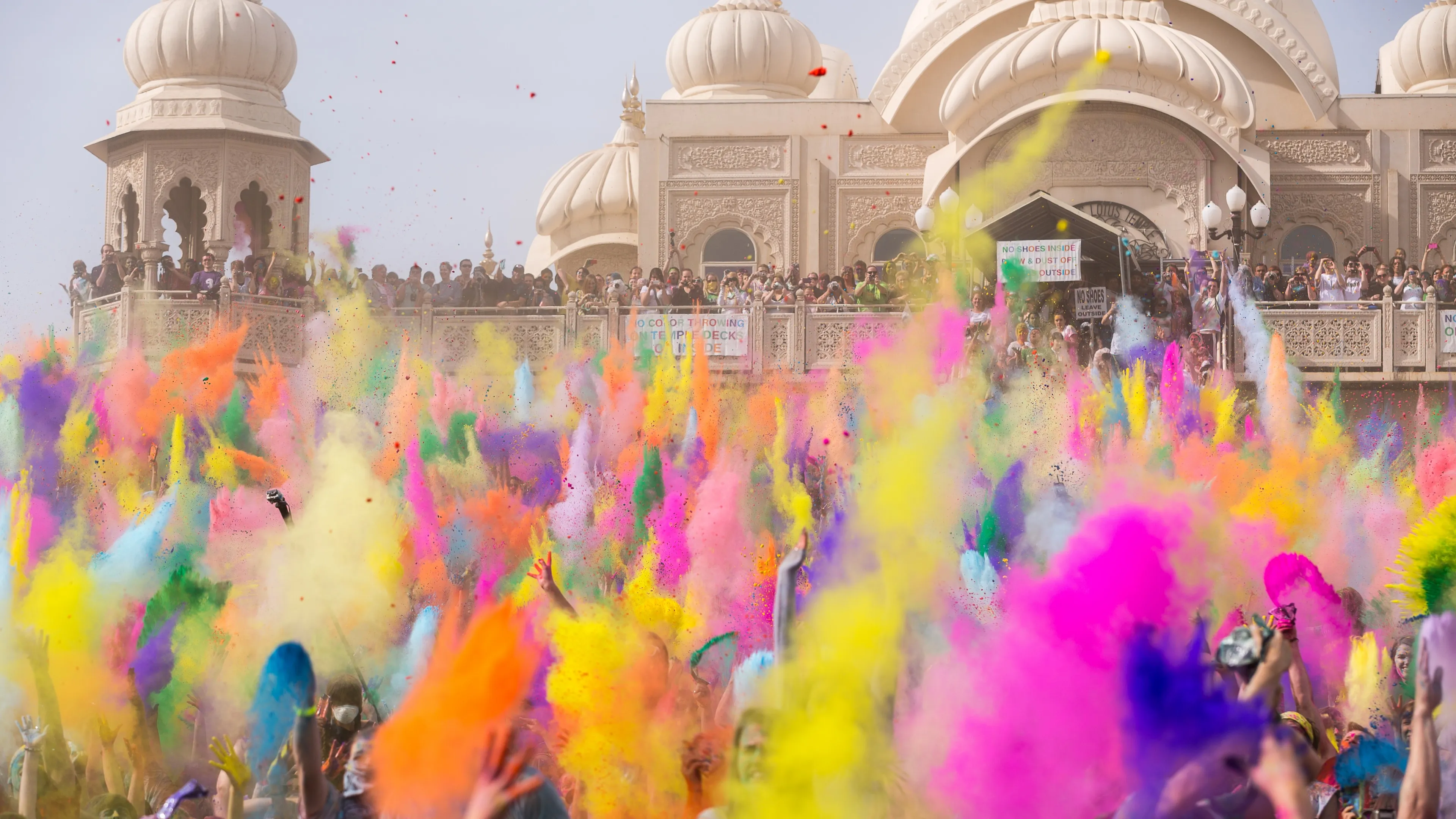 Holi Festival Celebration at the Grand Temple Wallpaper
