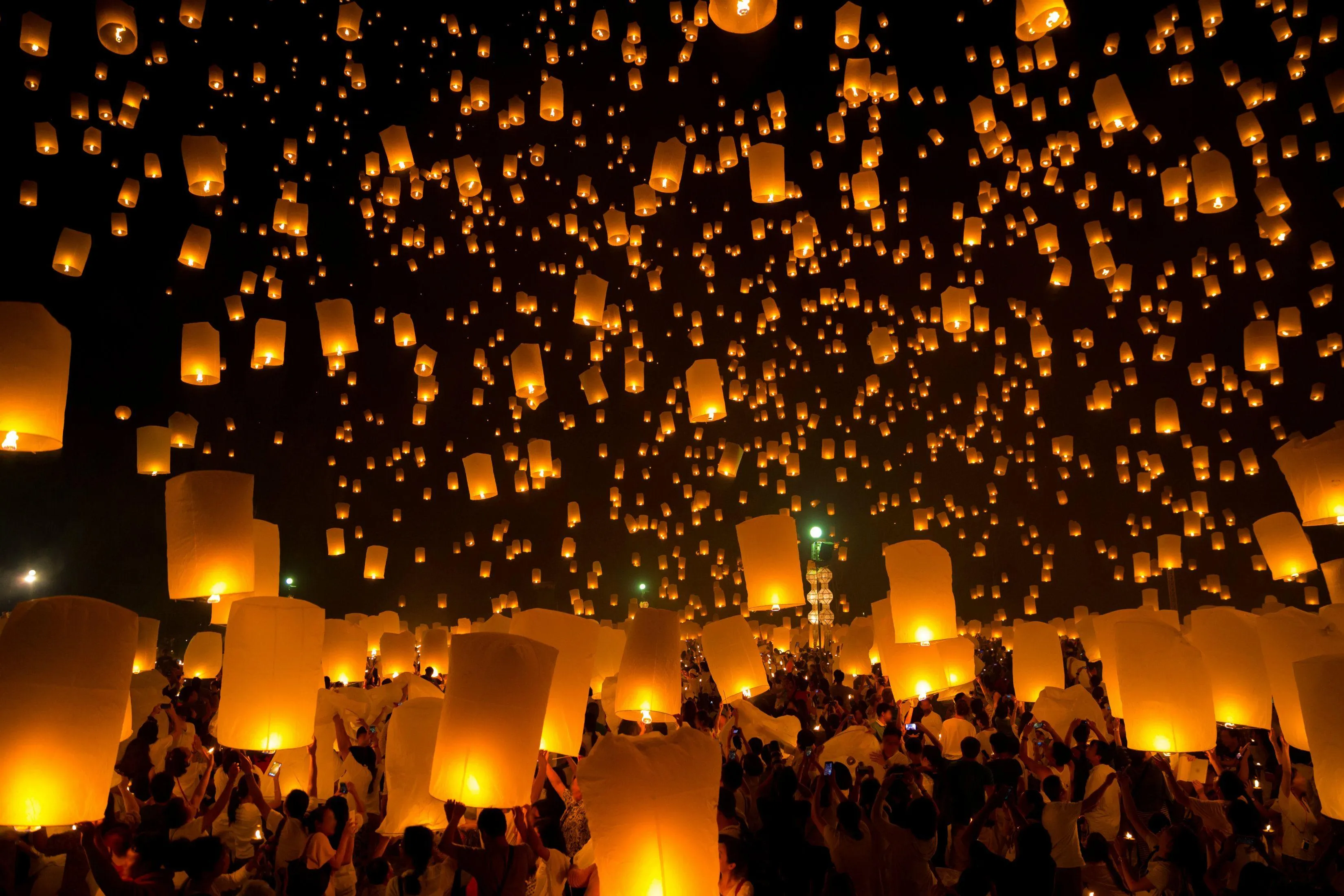 Magical Sky Lantern Festival with Glowing Night Lights
