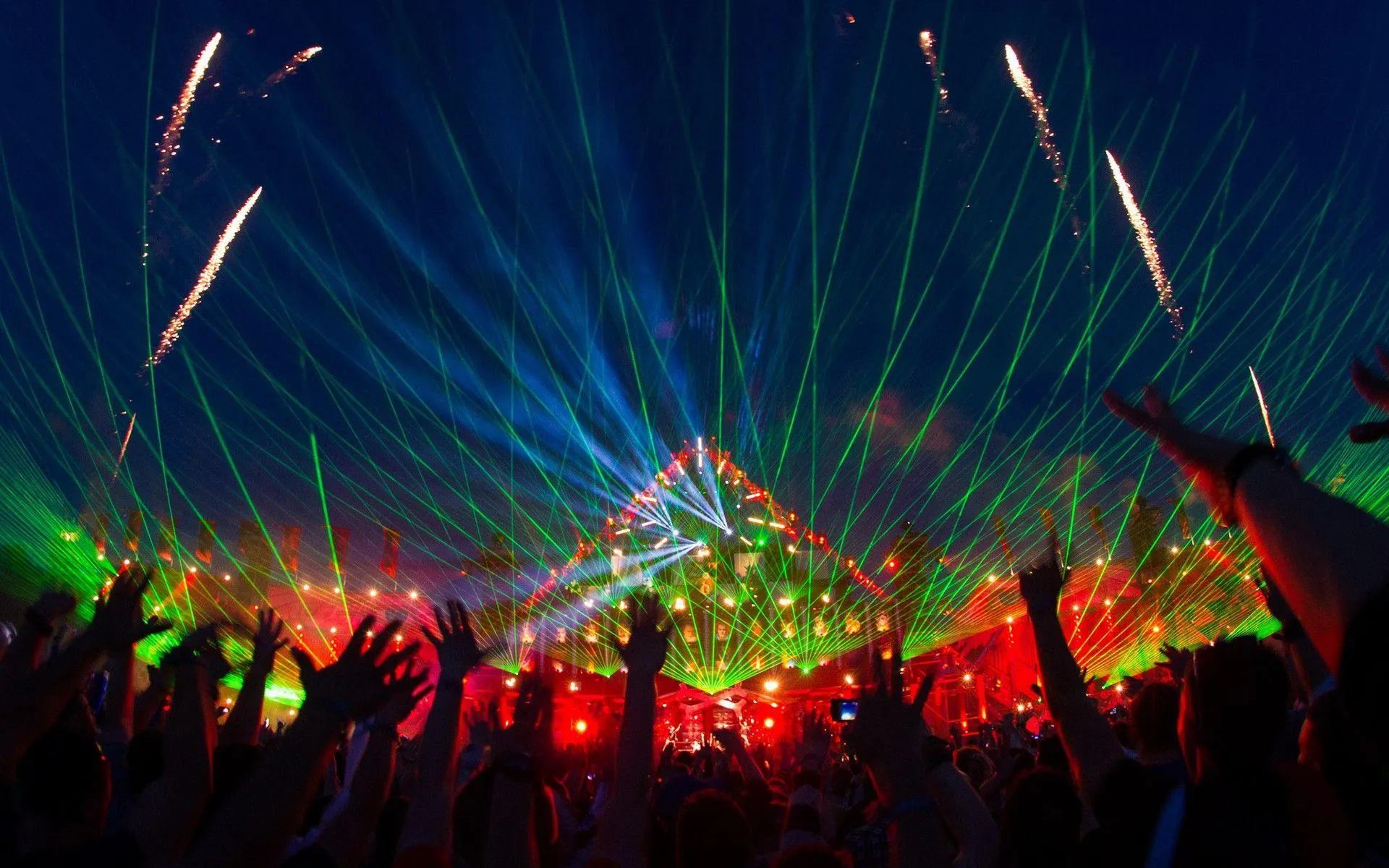 Music Concert Night with Colourful Laser Lights and Crowd