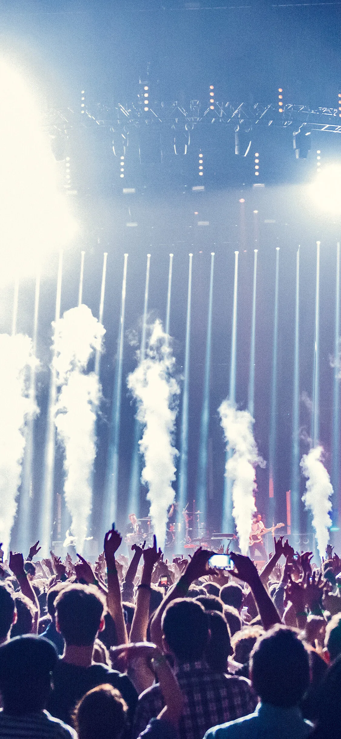 Music Concert in Open Arena with Red Fireworks and Smoke Hd