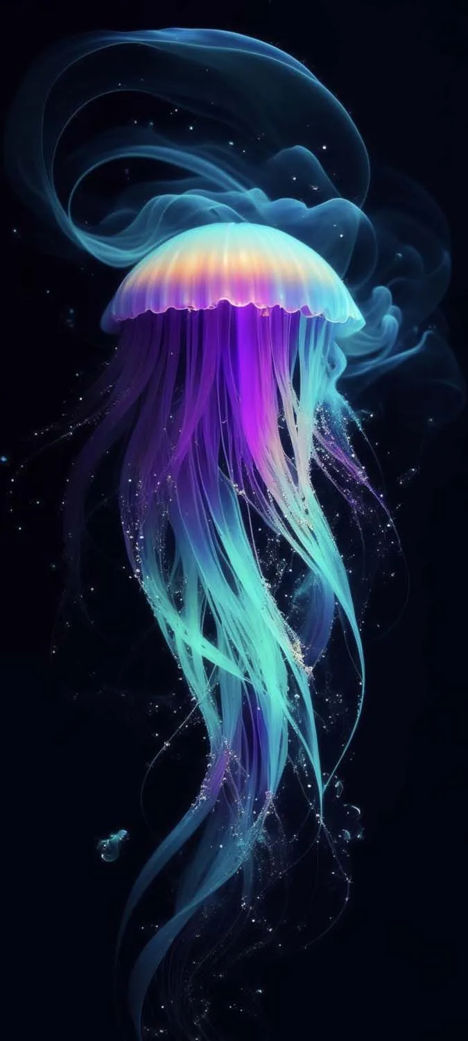 Neon Jellyfish Abstract Art Wallpaper in HD for Mobile