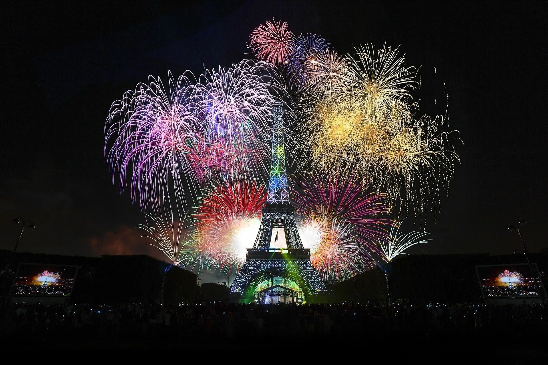 Neon Sky with Neon Coloured Fireworks Wallpaper HD Free