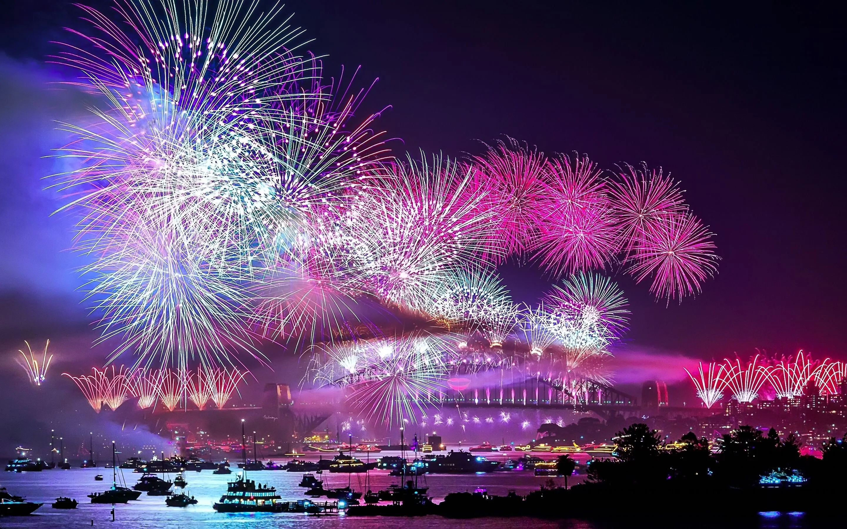 Night Celebration with Fireworks Show Sky Wallpaper HD Free