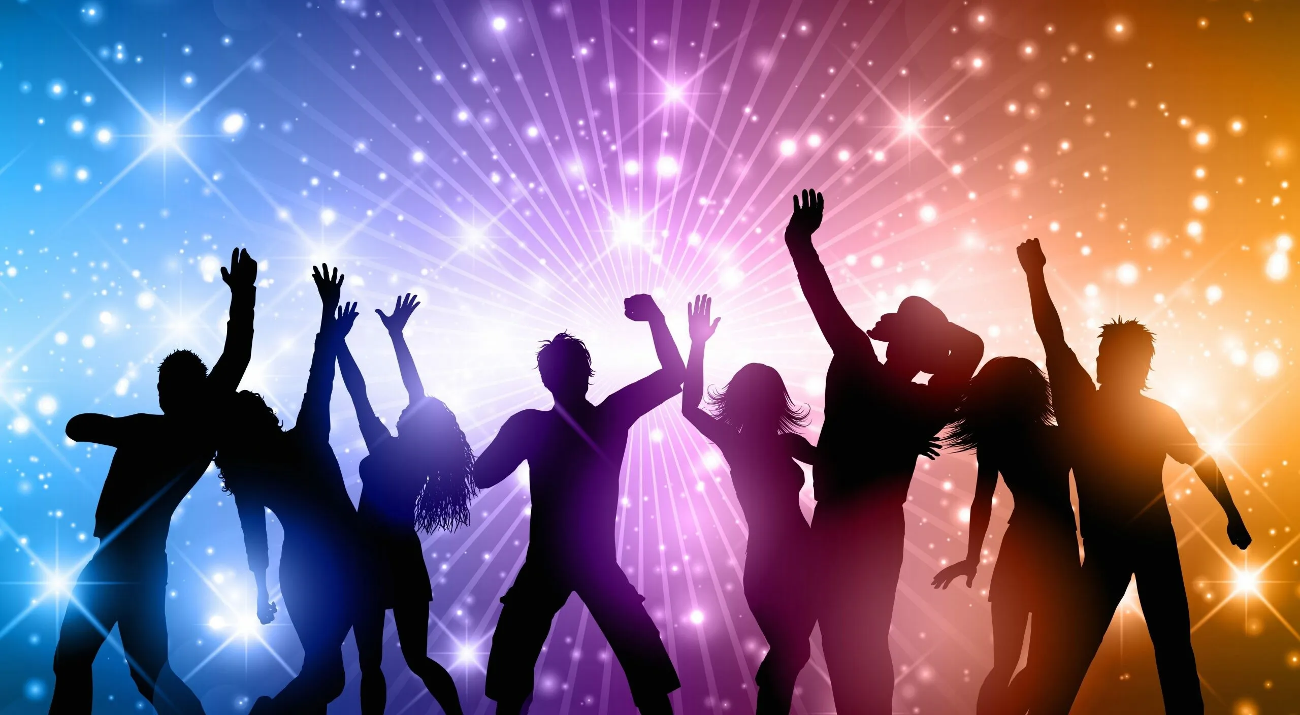 Party Crowd Shadow with Colourful Light Dots Wallpaper