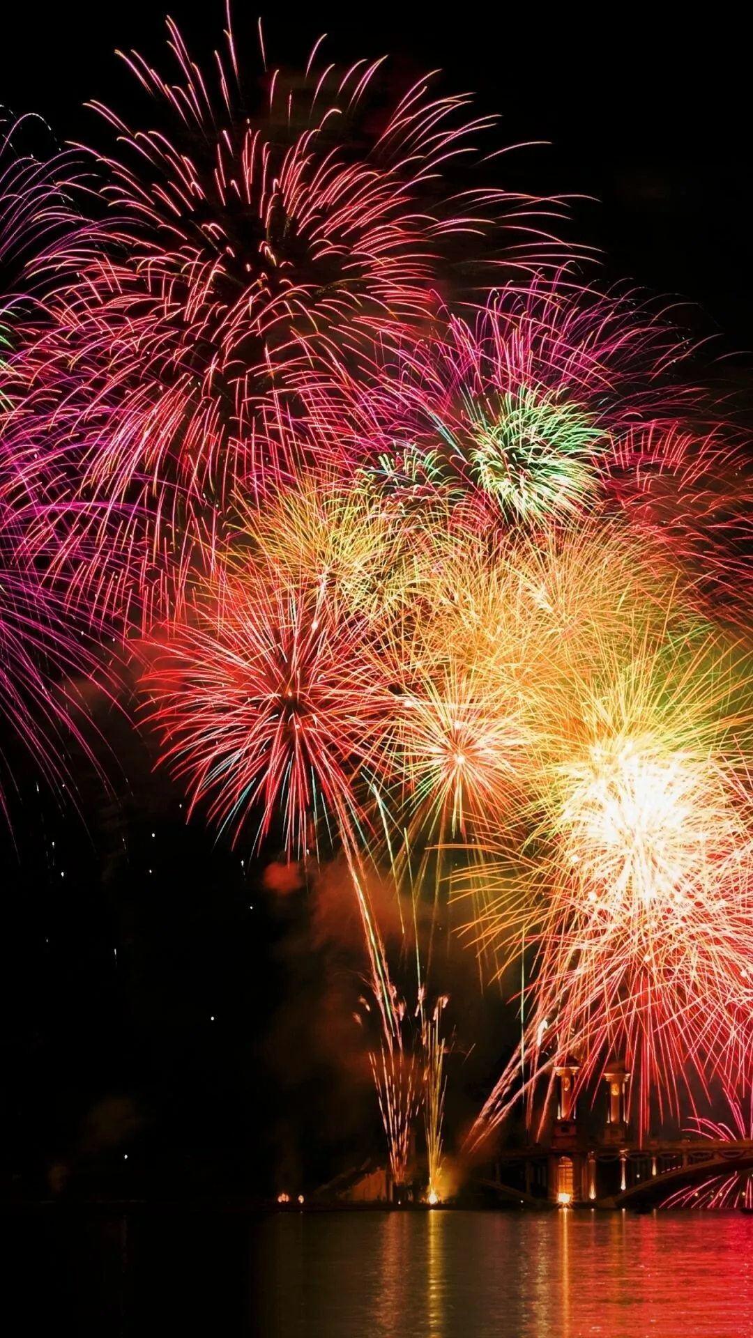 Rainbow Fire Crackers Show with Light Lanterns Wallpaper Hd