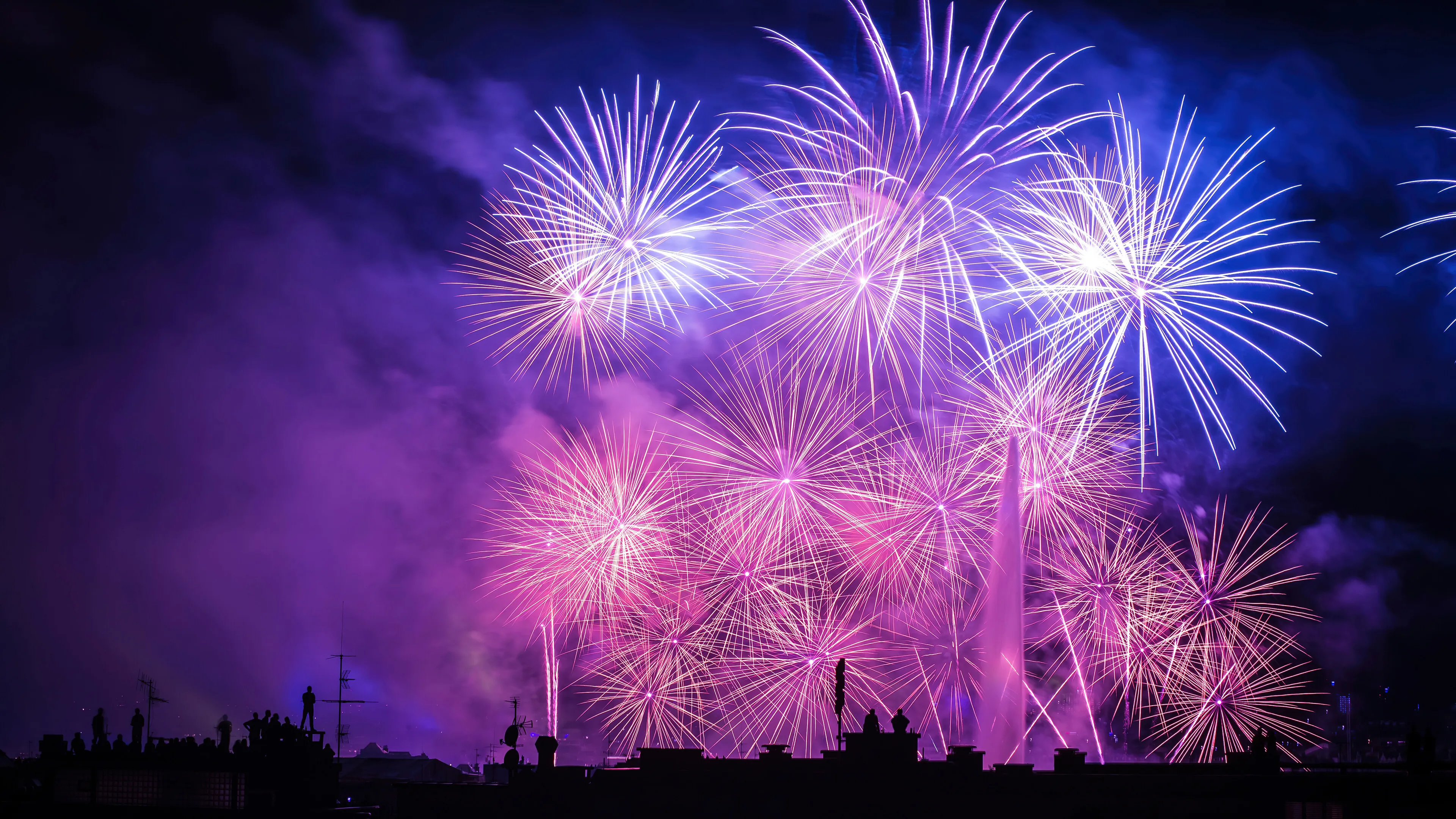 Red and Orange Firework Show in Dark Night HD Wallpaper