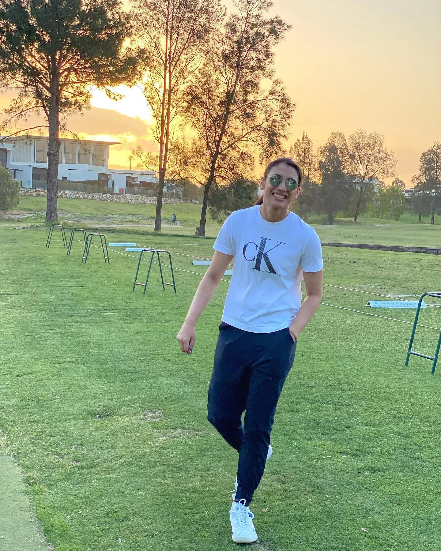 Relaxing outdoor walk in evening sunlight wallpaper