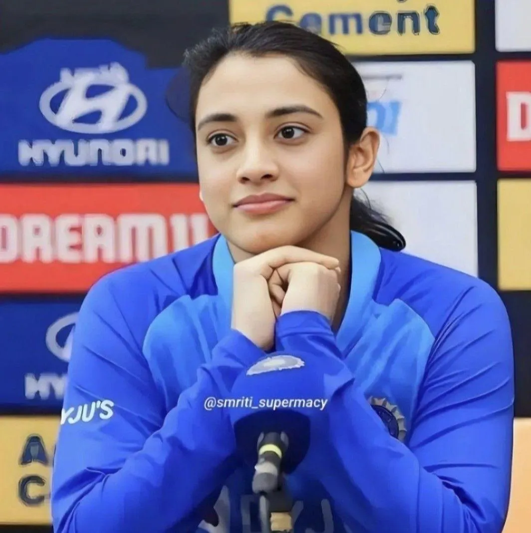 Smriti Mandhana at a press conference answering questions