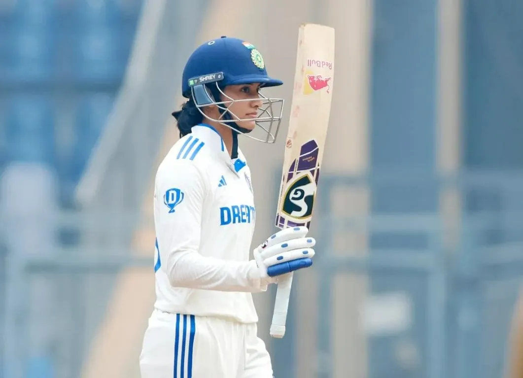Smriti Mandhana Batting in White Test Jersey wallpaper