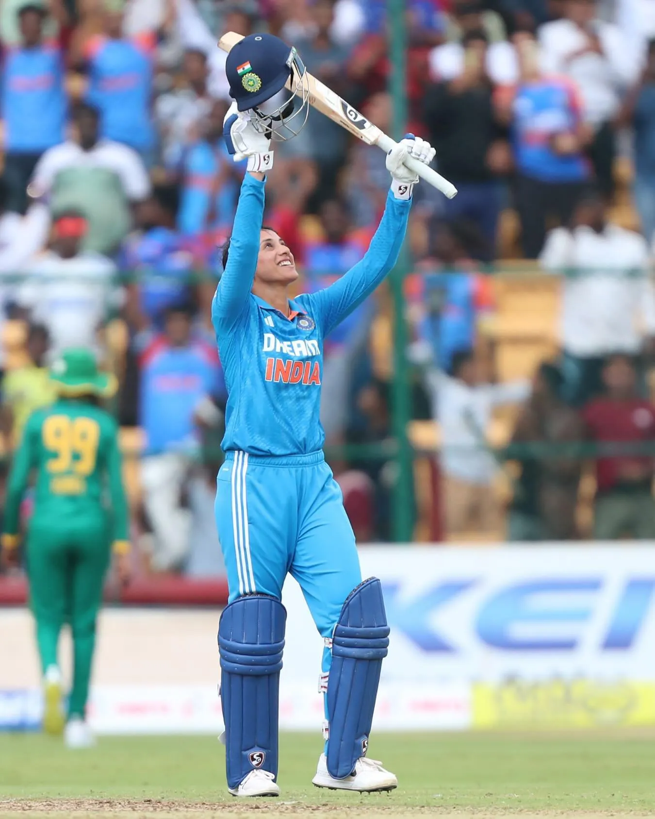 Smriti Mandhana celebrating after a fantastic play